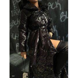 Women's Belted Patent Leather Puffer Maxi Coat