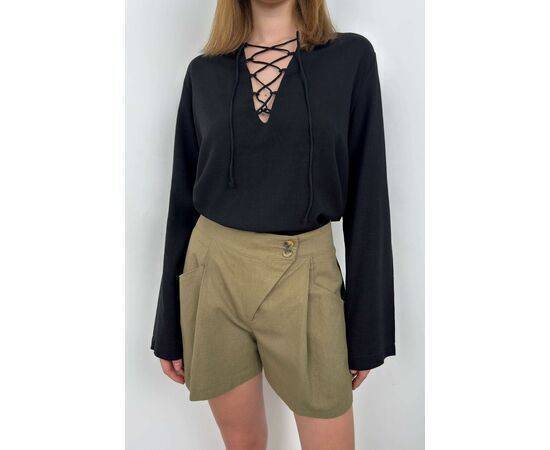 Women's Lace Up Linen Blouse