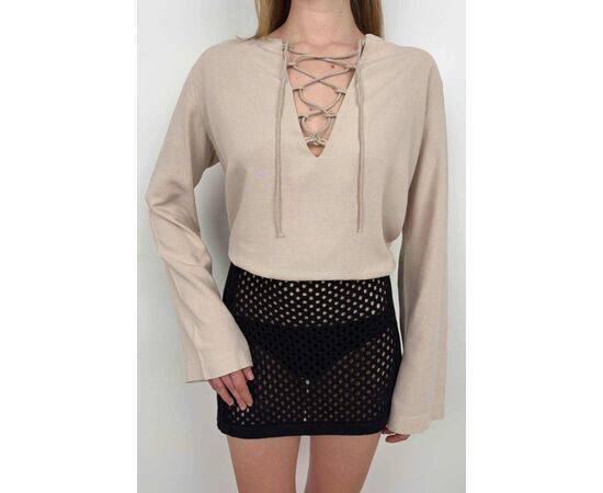 Women's Lace Up Linen Blouse