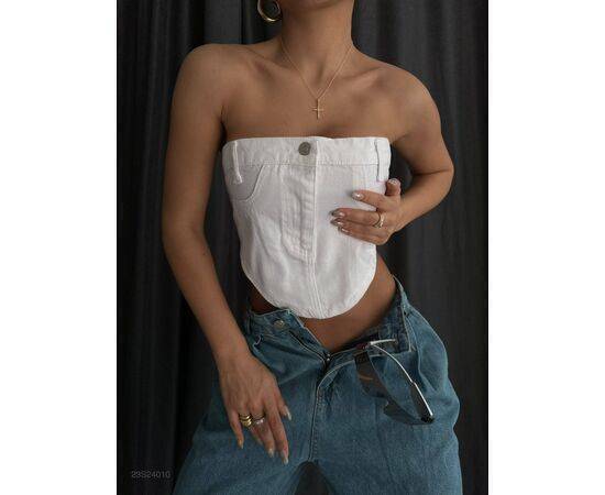 Women's Corset Crop Blouse in Denim Style