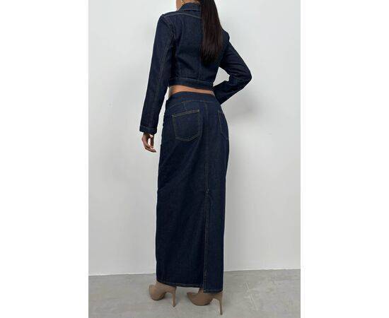 Women's Belt Detail Maxi Denim Skirt