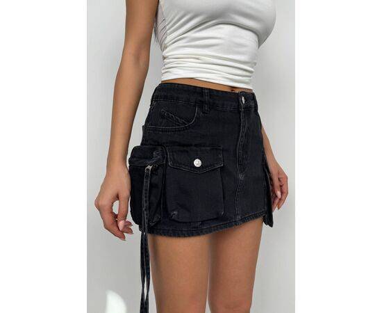 Women's Mini Denim Skirt with Cargo Pockets