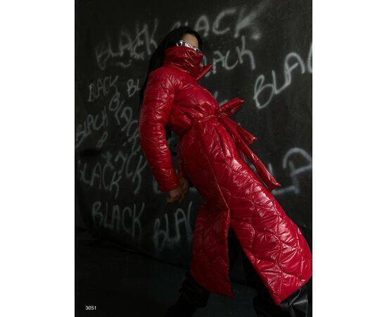 Women's Belted Patent Leather Puffer Maxi Coat