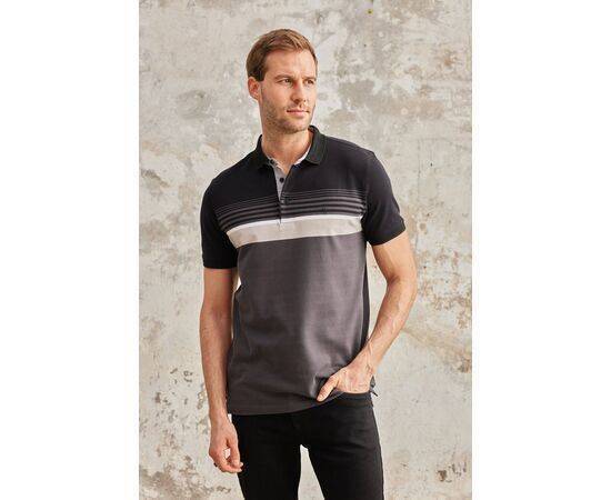 Stripe Patterned Polo Neck Short Sleeve T-Shirt