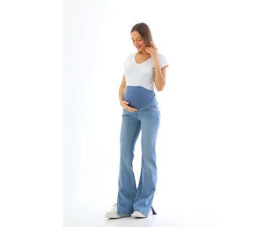 Maternity Flexible Belly Banded Adjustable Waist Flare Leg Side Slit Jeans Blue