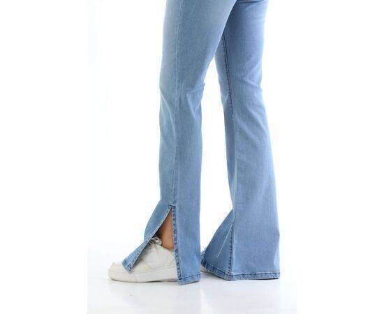 Maternity Flexible Belly Banded Adjustable Waist Flare Leg Side Slit Jeans Blue