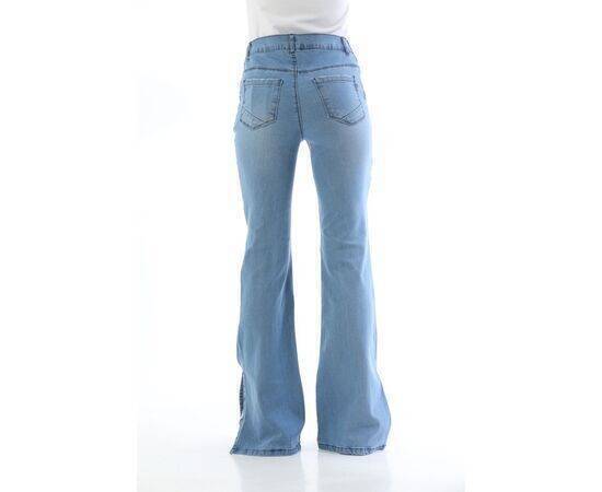 Maternity Flexible Belly Banded Adjustable Waist Flare Leg Side Slit Jeans Blue