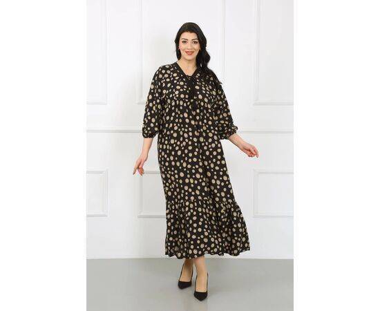 Women's Polka Dot Pattern Lace Collar Long Sleeve Cotton Viscose Plus Size Dress