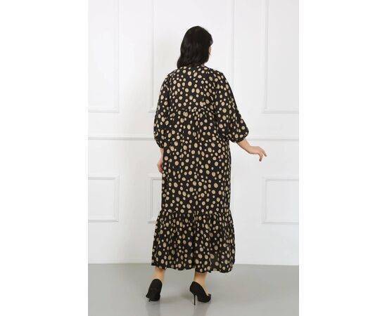 Women's Polka Dot Pattern Lace Collar Long Sleeve Cotton Viscose Plus Size Dress