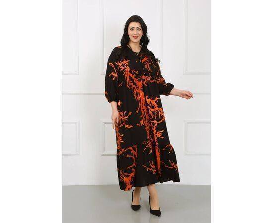 Women's Patterned Collar Lace Long Sleeve Cotton Viscose Plus Size Dress