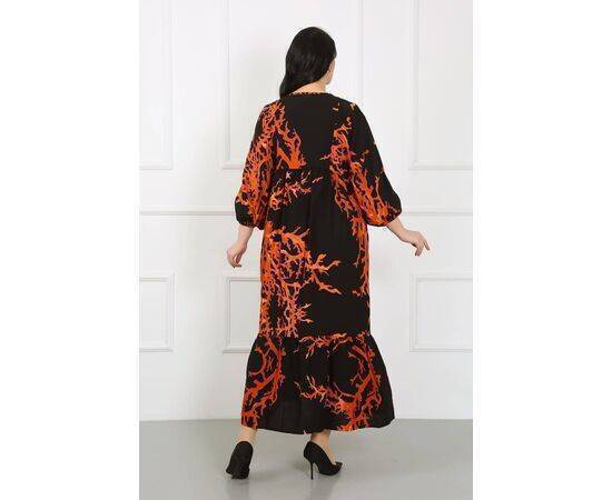 Women's Patterned Collar Lace Long Sleeve Cotton Viscose Plus Size Dress